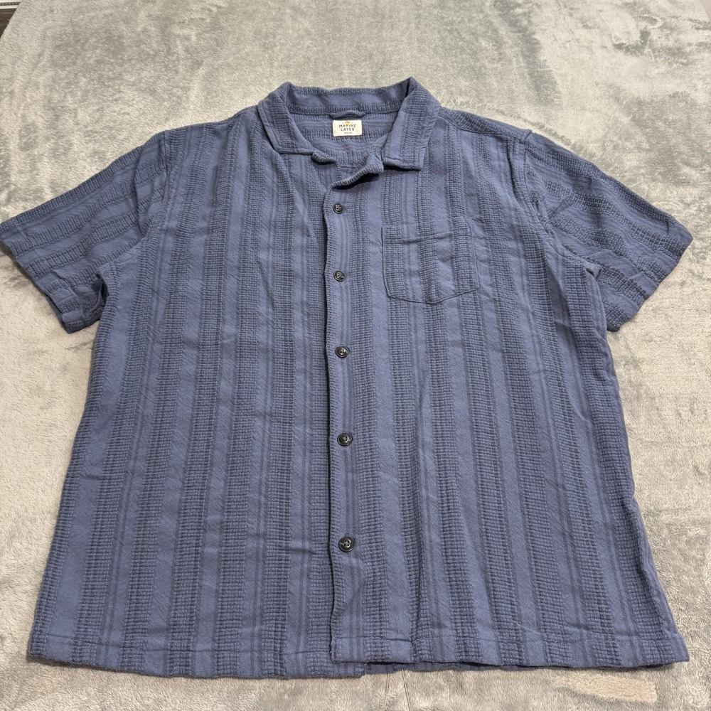 Marine Layer Men's Short Sleeve Button-Down Shirt in Navy Blue